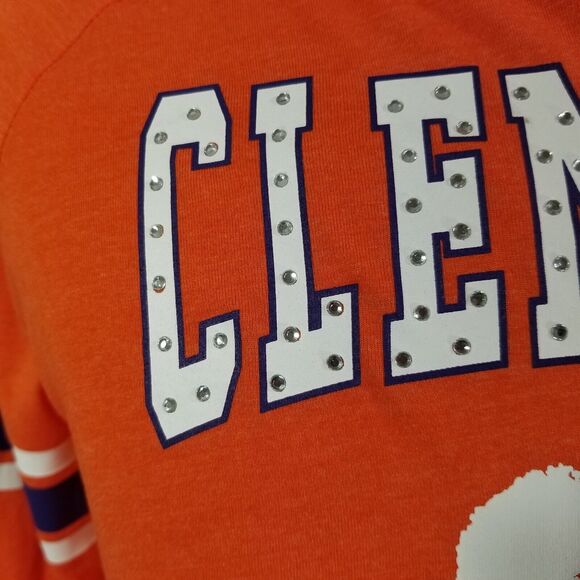 Clemson Tigers shirt women's medium orange cut off long sleeve bling - Picture 3 of 10